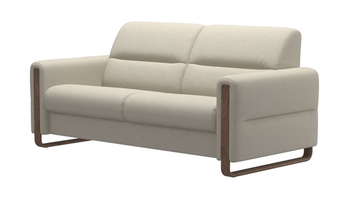 Stressless Fiona 2.5 Seater Sofa Wood Arm in Silva Light Beige Fabric